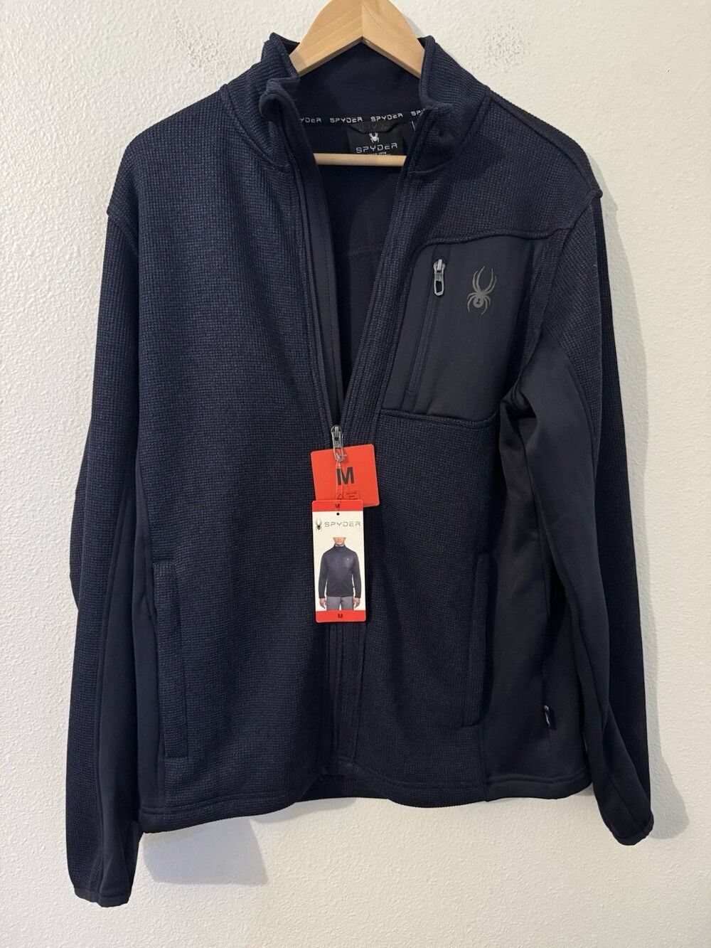 Spyder Bandit Full Zip Waffle Knit Fleece Jacket Men Size M Navy Blue Black New